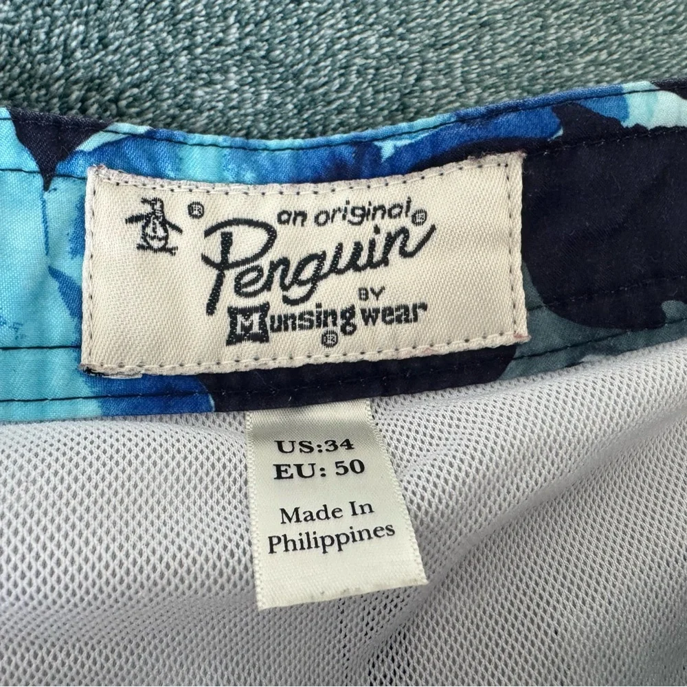 Original Penguin Men's Swim Trunks Shorts Blue Sharks Size 34 Lined Pockets